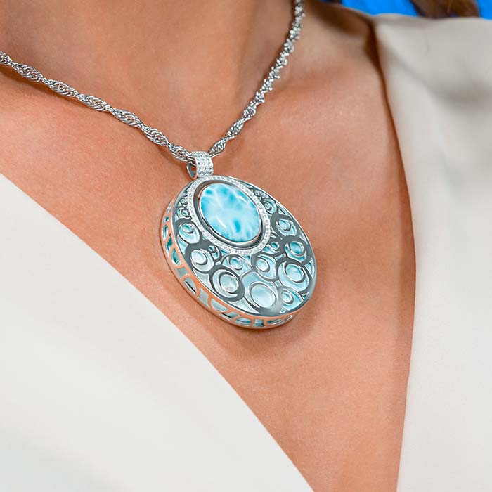 Medallion Necklace in sterling silver with larimar