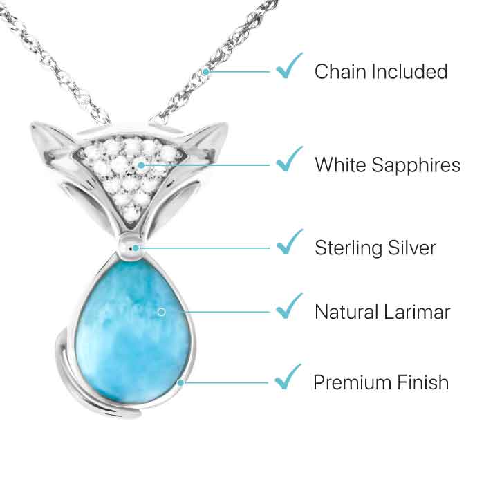 Fox Pendant Necklace with Larimar Gemstone