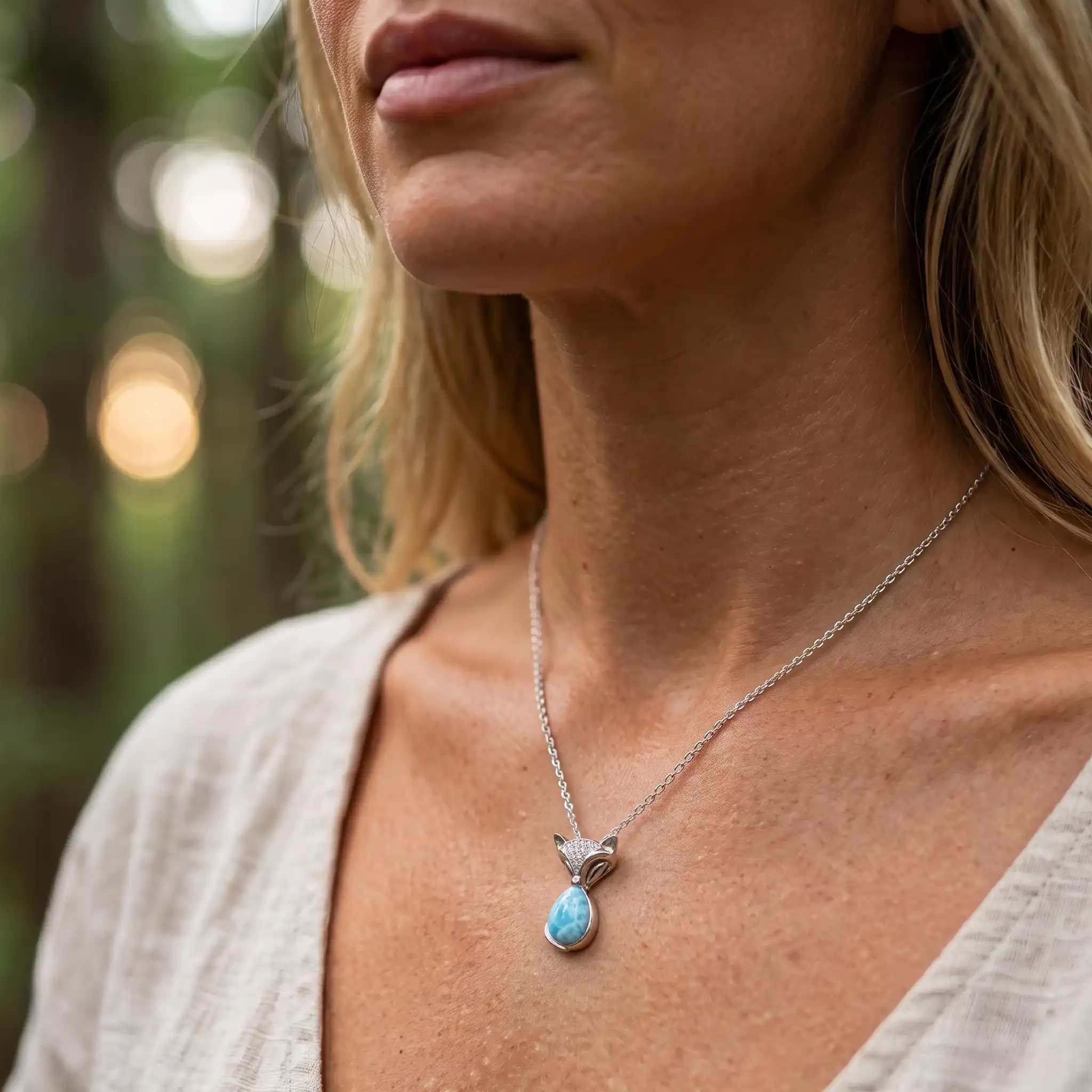 Fox Pendant with larimar