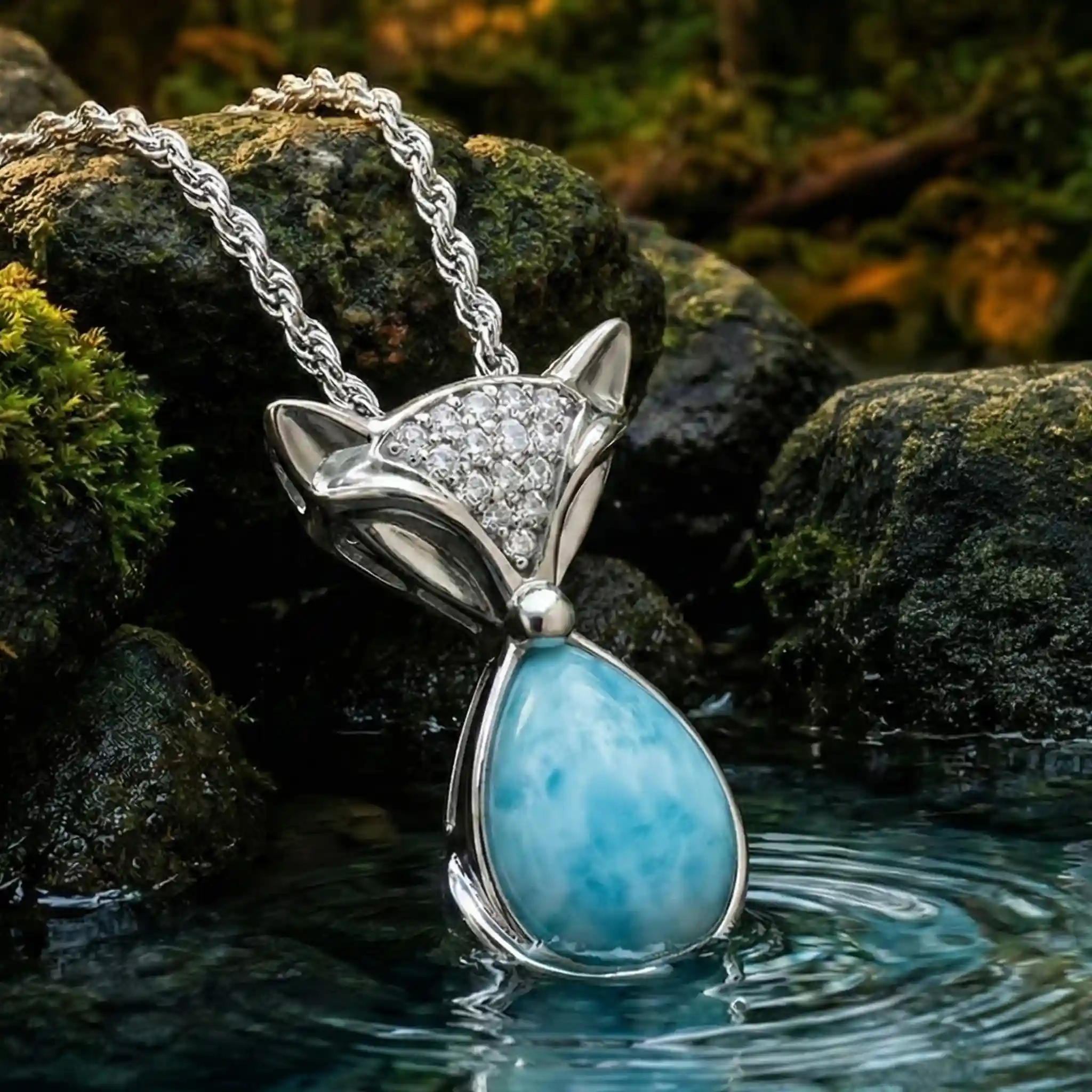 Fox Pendant with larimar
