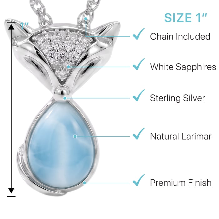 Fox Pendant Necklace with Larimar Gemstone