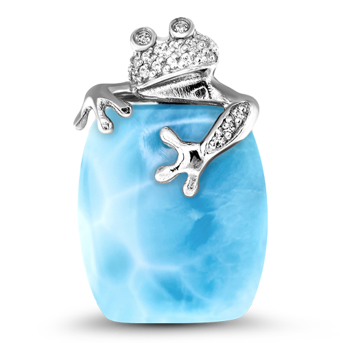 Frog Necklace in Sterling Silver with Larimar gemstone