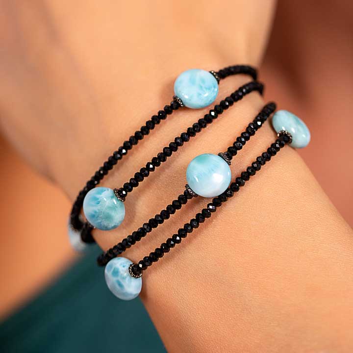 black spinel bracelet in silver and larimar by marahlago
