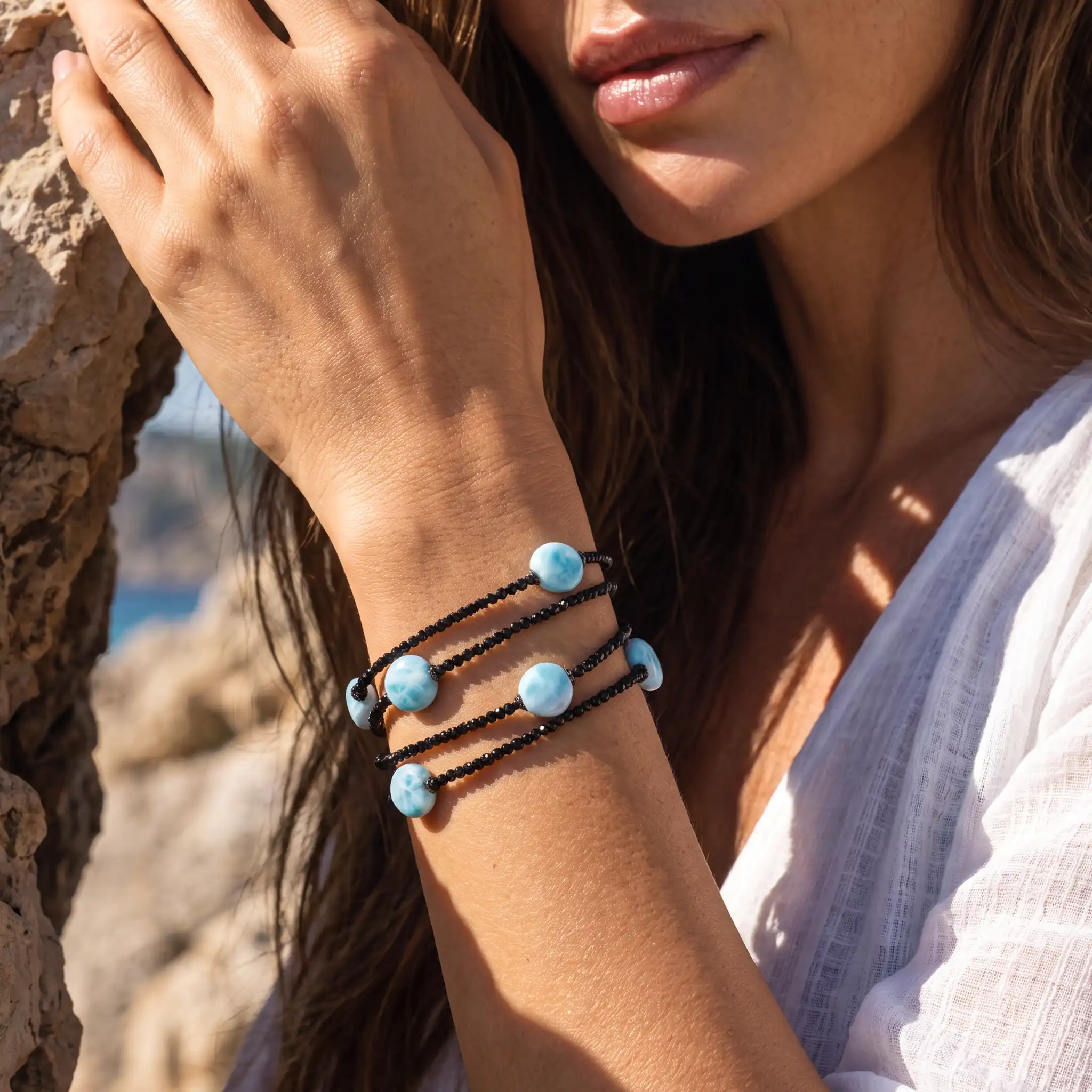 black spinel bracelet in silver and larimar by marahlago