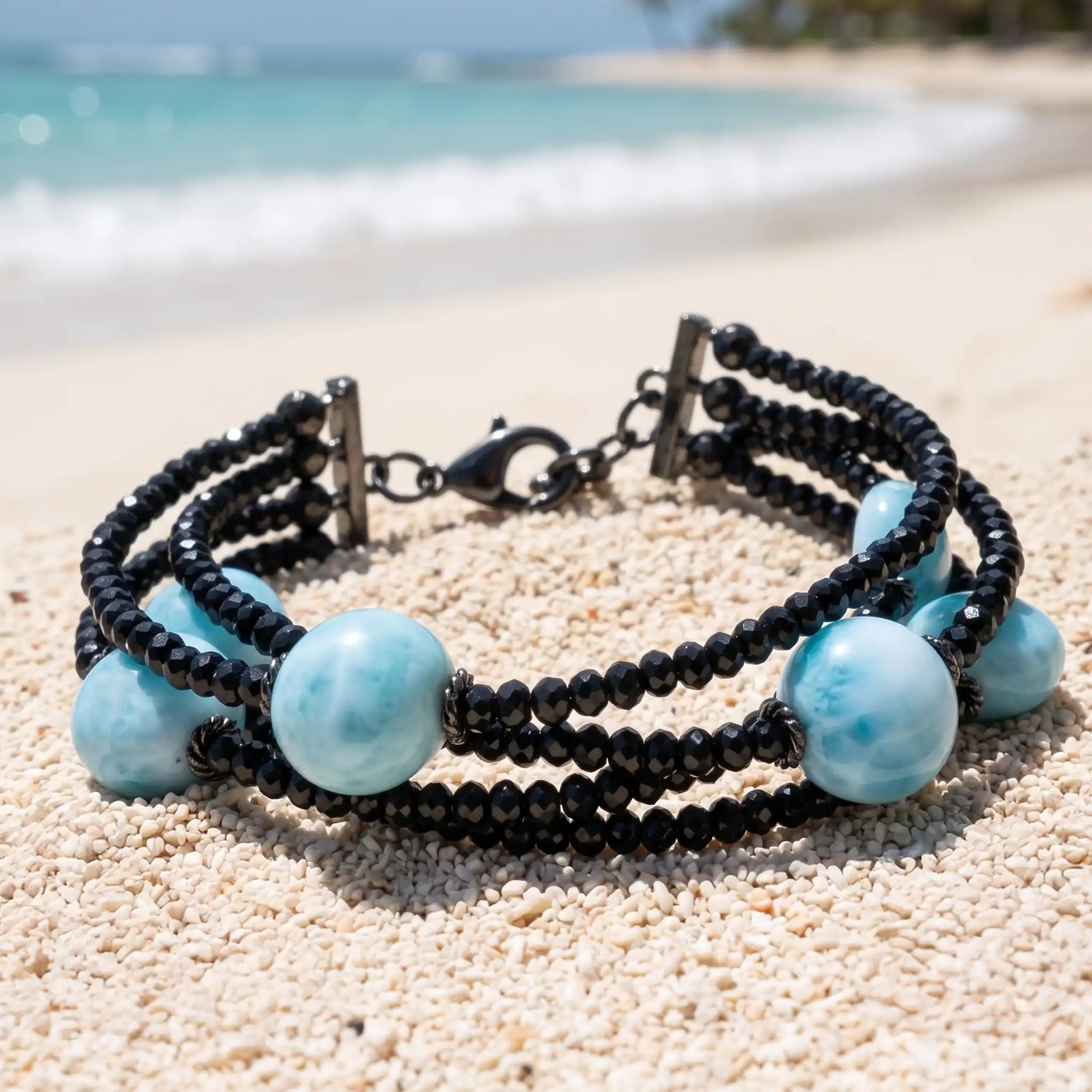 black spinel bracelet in silver and larimar by marahlago