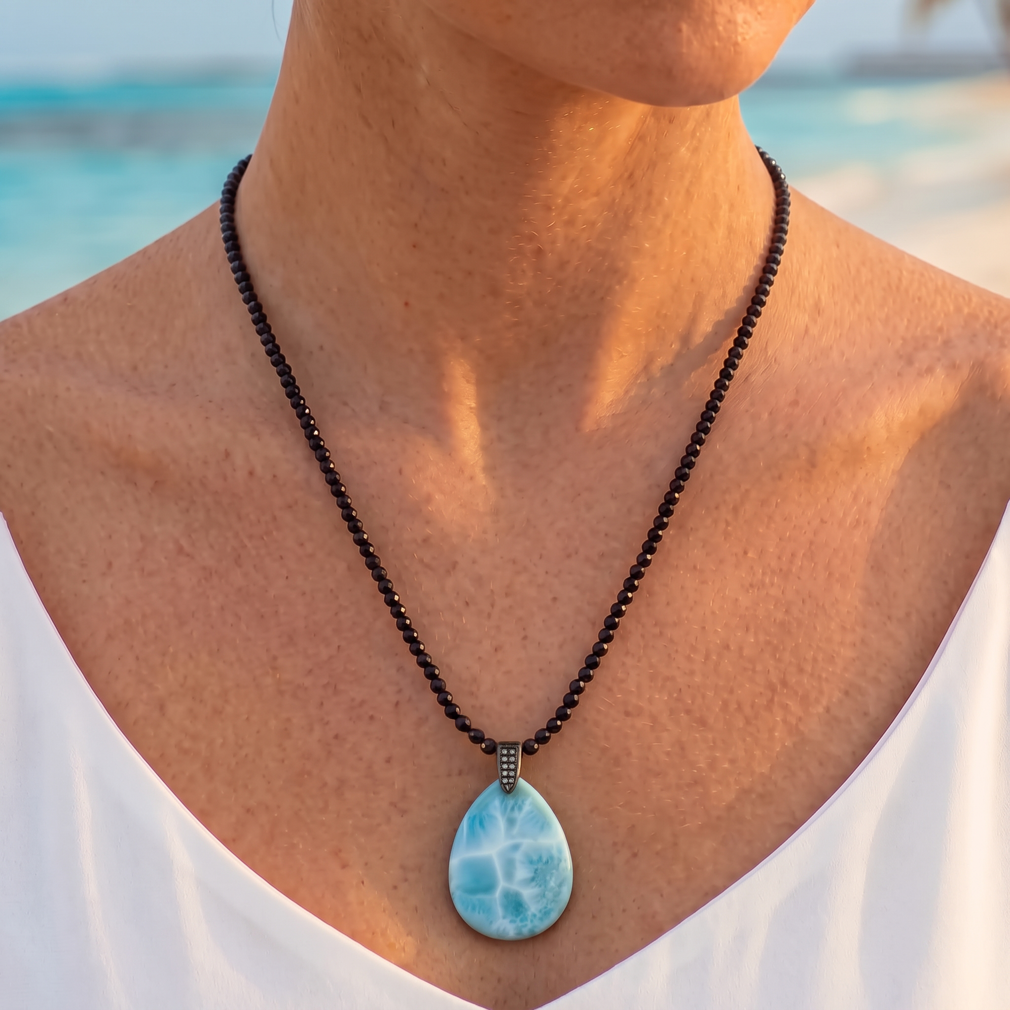 Larimar Galaxy Single Stone Sterling Silver Pendant