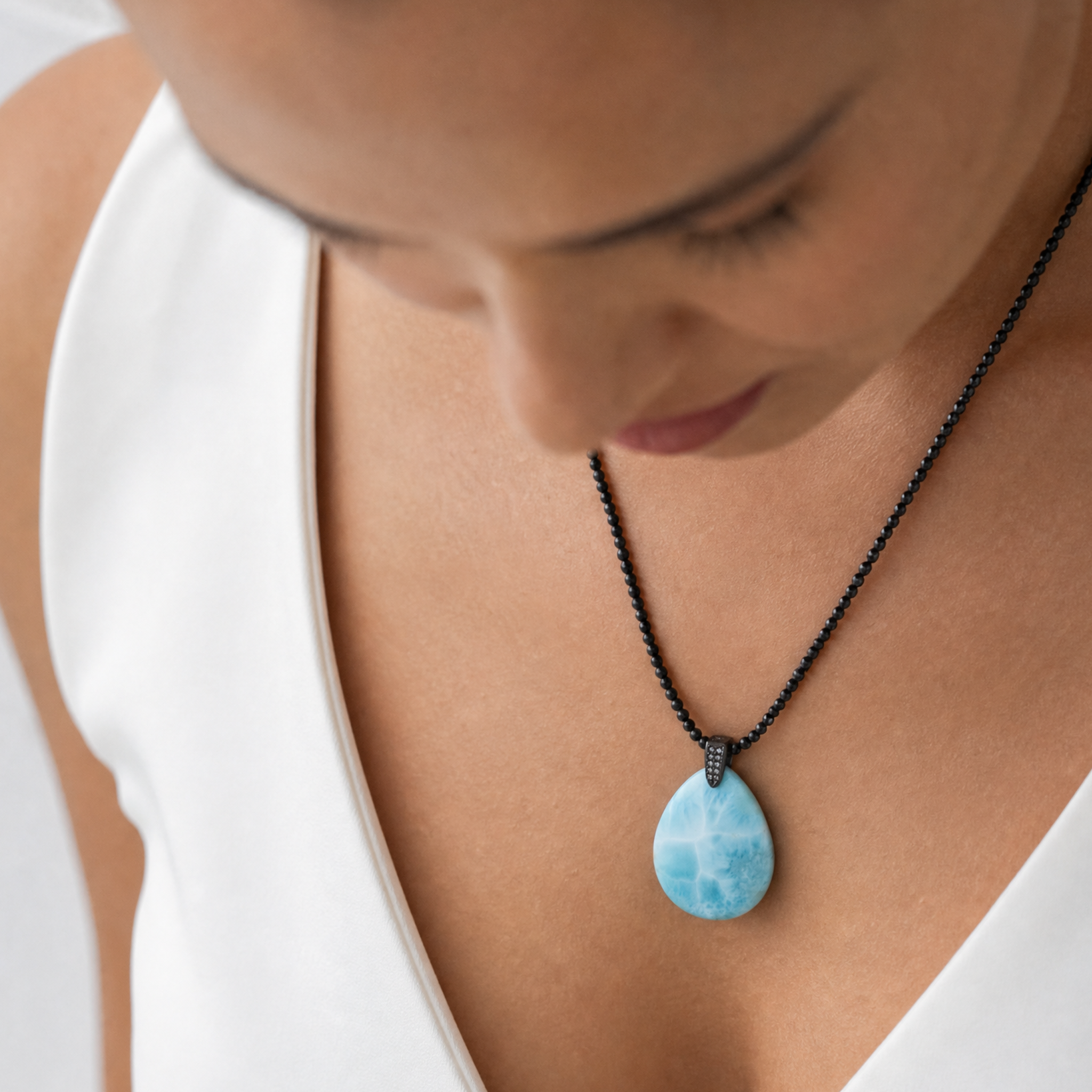 Larimar Galaxy Single Stone Sterling Silver Pendant