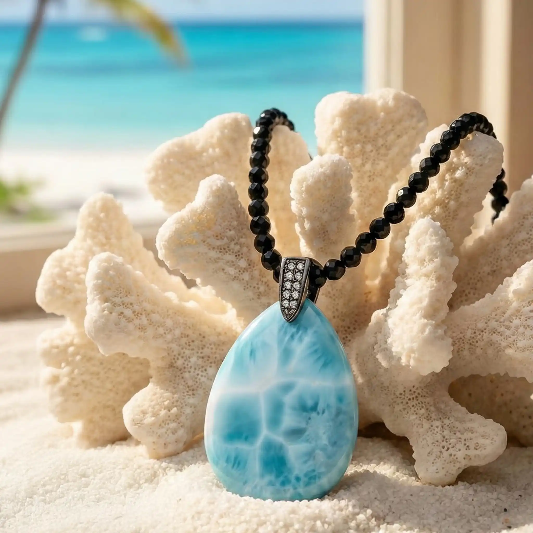 Black Spinel Necklace in sterling silver and larimar by marahlago