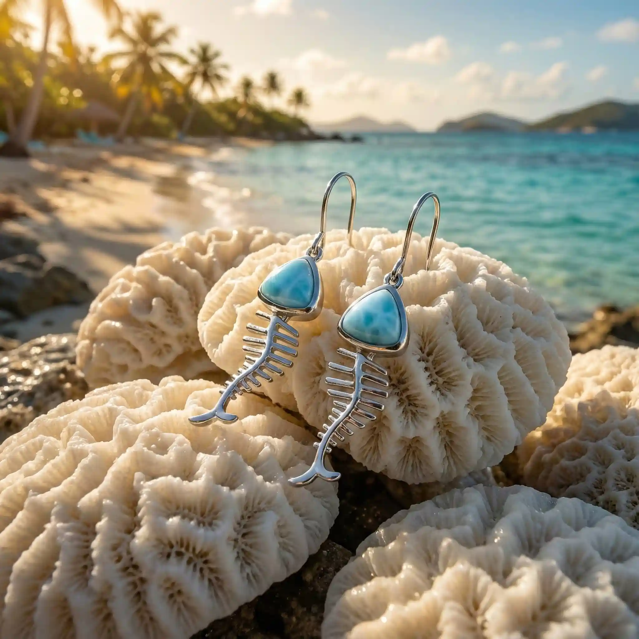 Fish Earrings with larimar gemstone