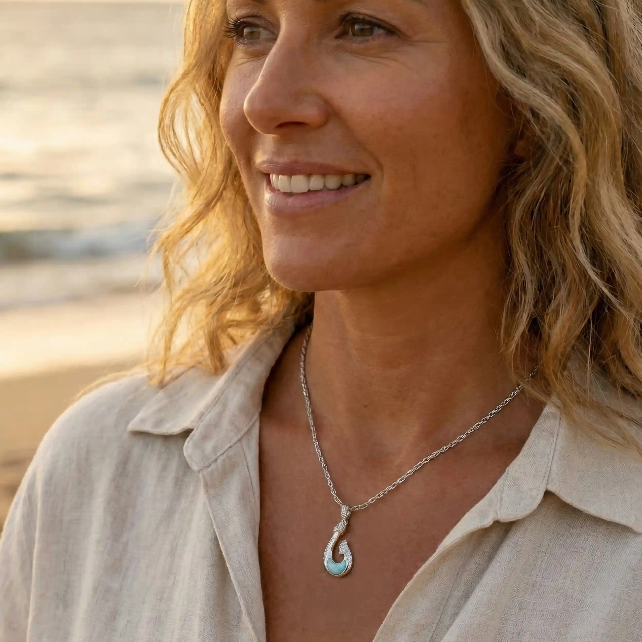 Fish Hook Pendant With White Sapphire in Sterling Silver