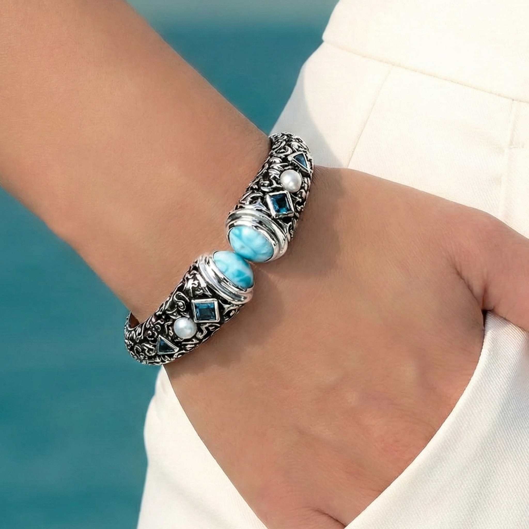 Larimar Bracelet, Oceana | Silver Larimar Bracelet |