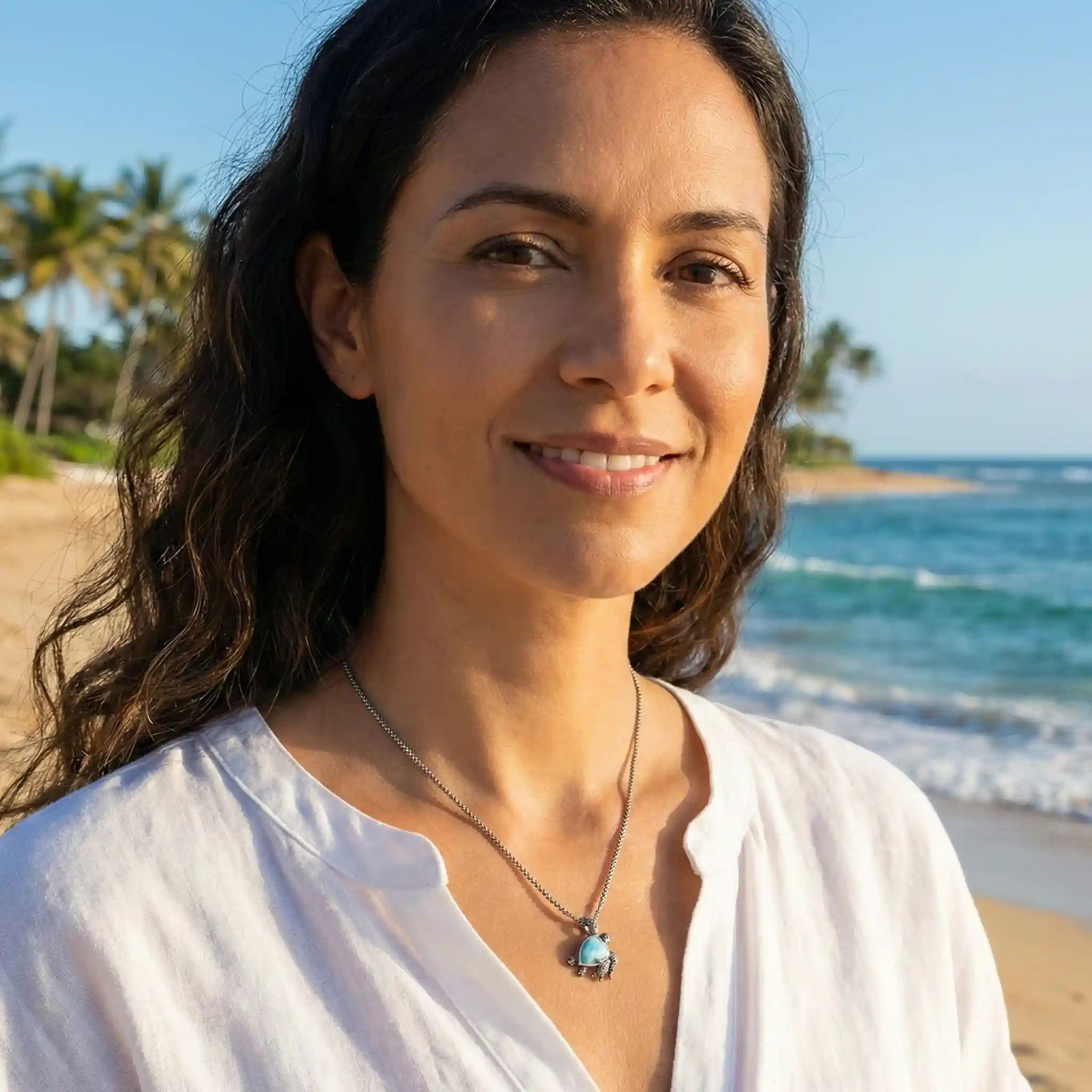 Turtle Charm with larimar and silver