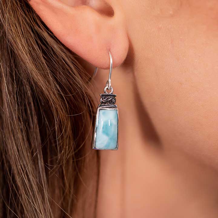 Larimar Sterling Silver Hanna Wire Earrings Marahlago Jewelry