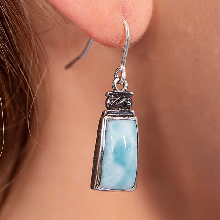 Larimar Sterling Silver Hanna Wire Earrings Marahlago Jewelry