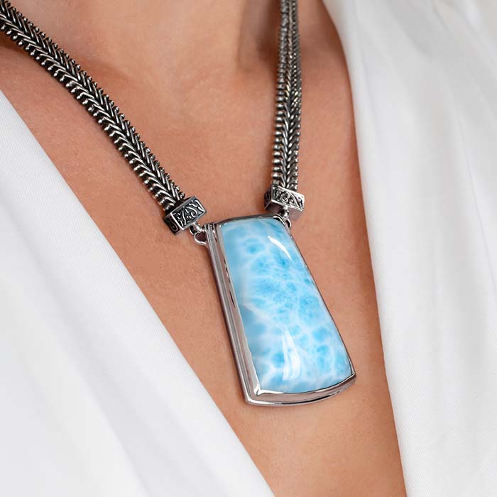 Statement Necklace With Larimar | Hanna Model Sideview