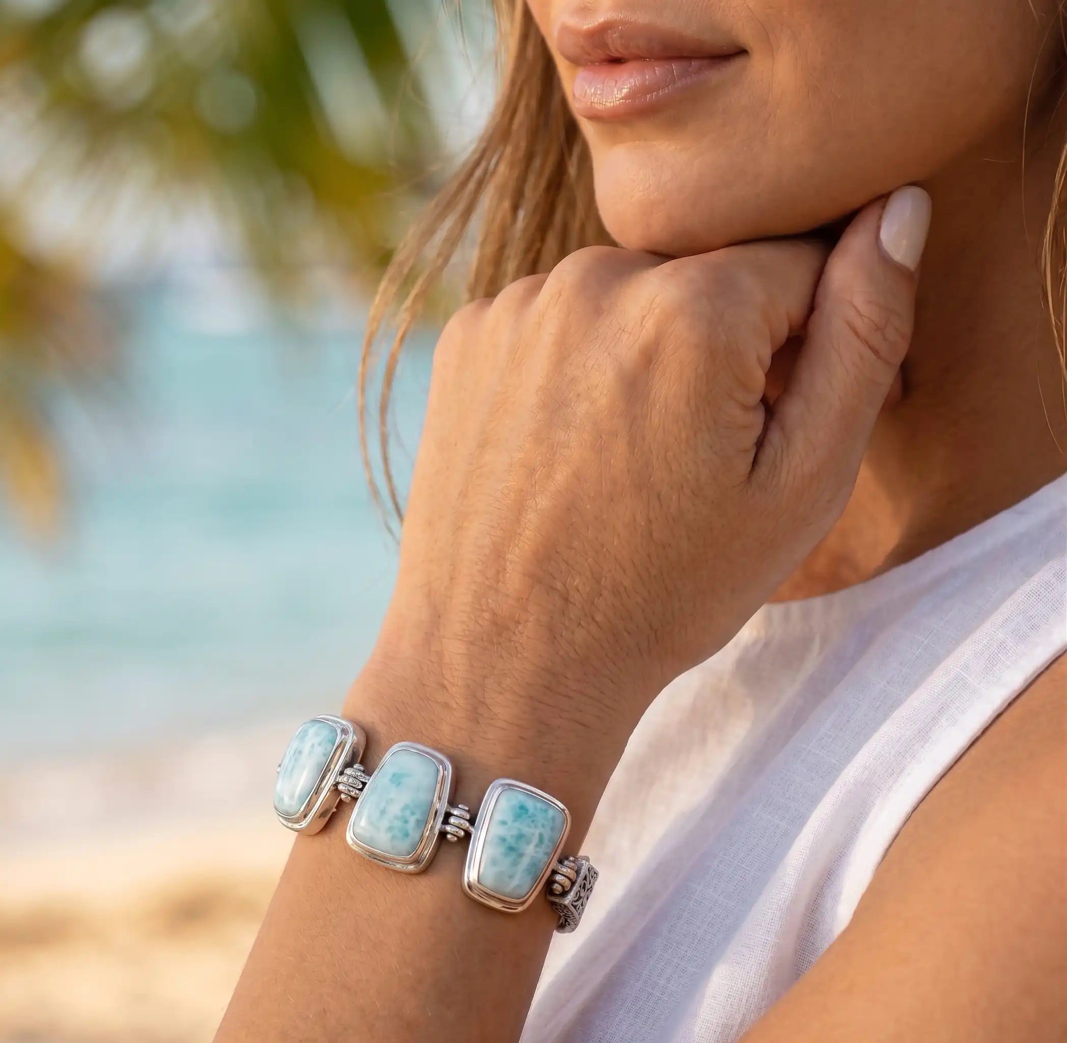 Larimar Sterling Silver Hanna Adjustable Link Bracelet Marahlago Jewelry 