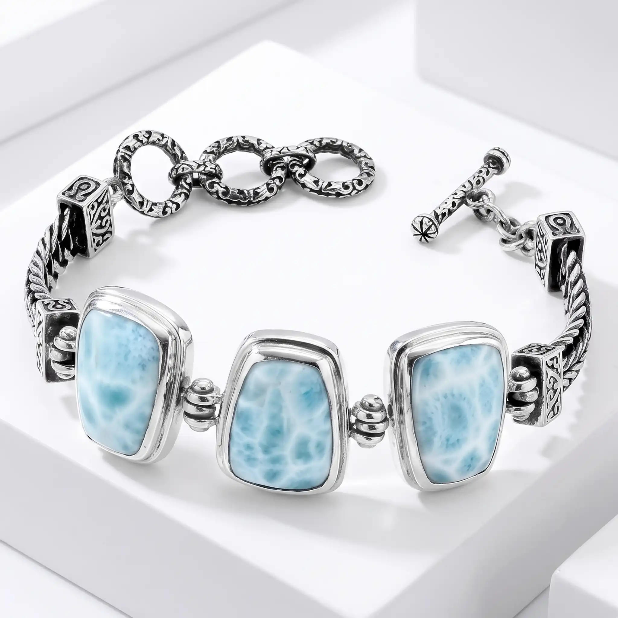 Larimar Sterling Silver Hanna Adjustable Link Bracelet Marahlago Jewelry 