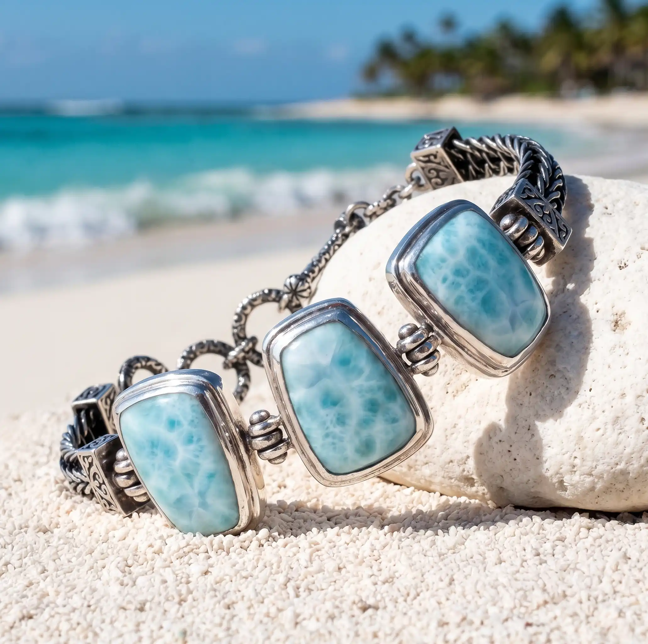 Larimar Sterling Silver Hanna Adjustable Link Bracelet Marahlago Jewelry 