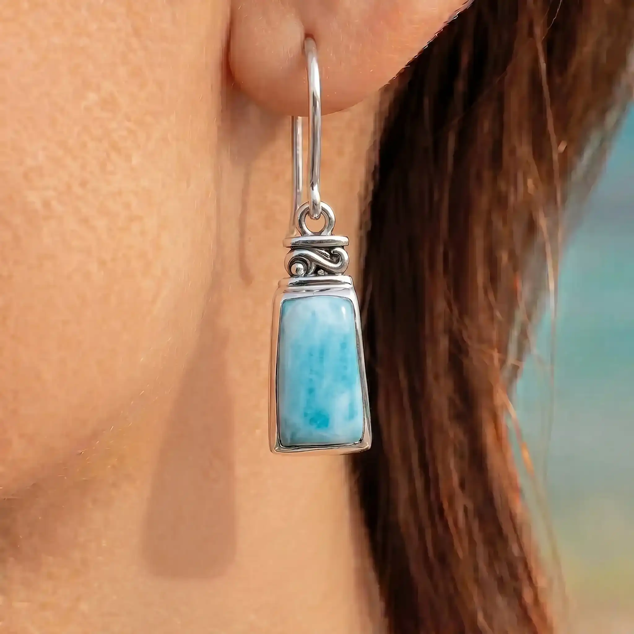Larimar Hanna Sterling Silver Earrings Marahlago Jewelry 