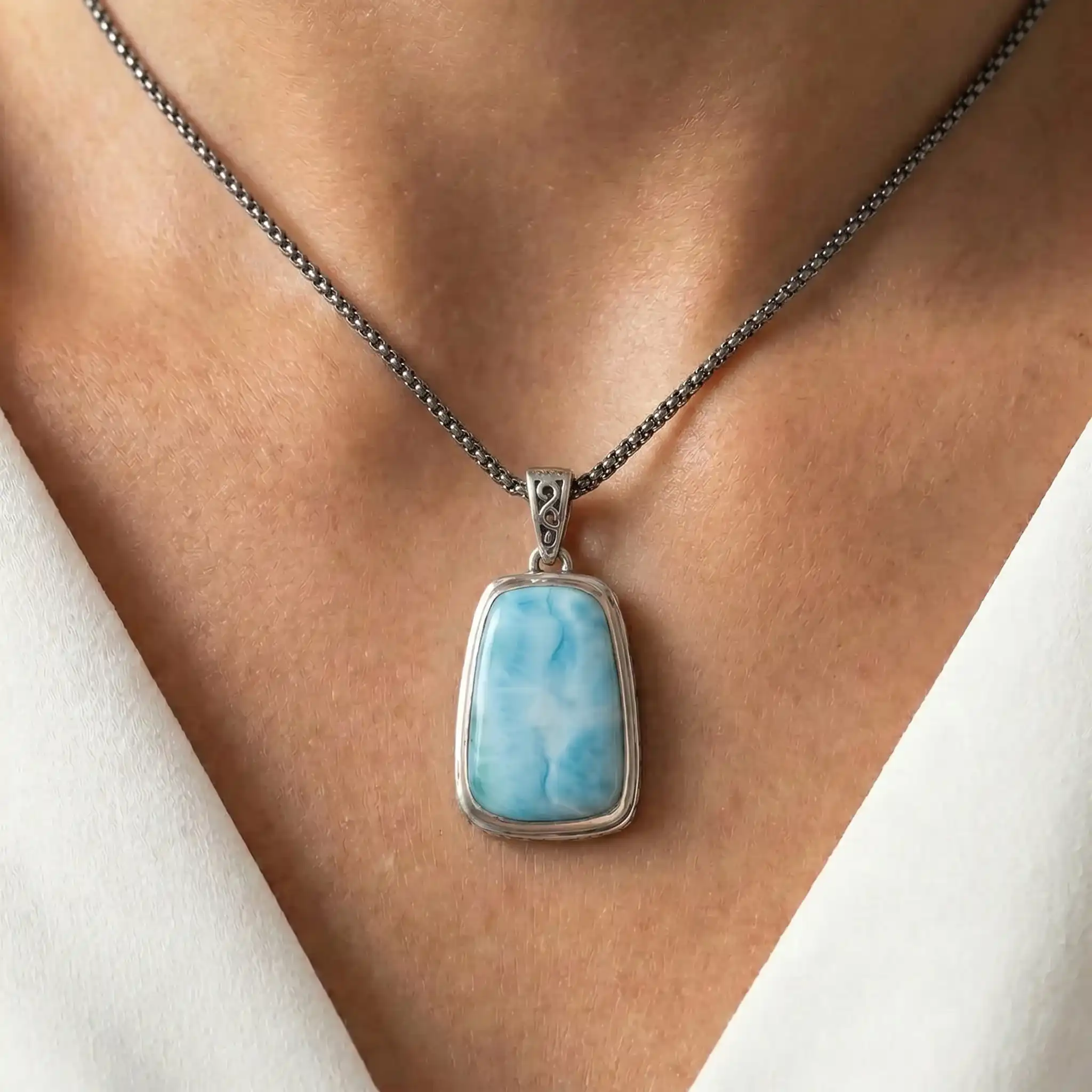 Larimar Hanna Sterling Silver Pendant Design Marahlago
