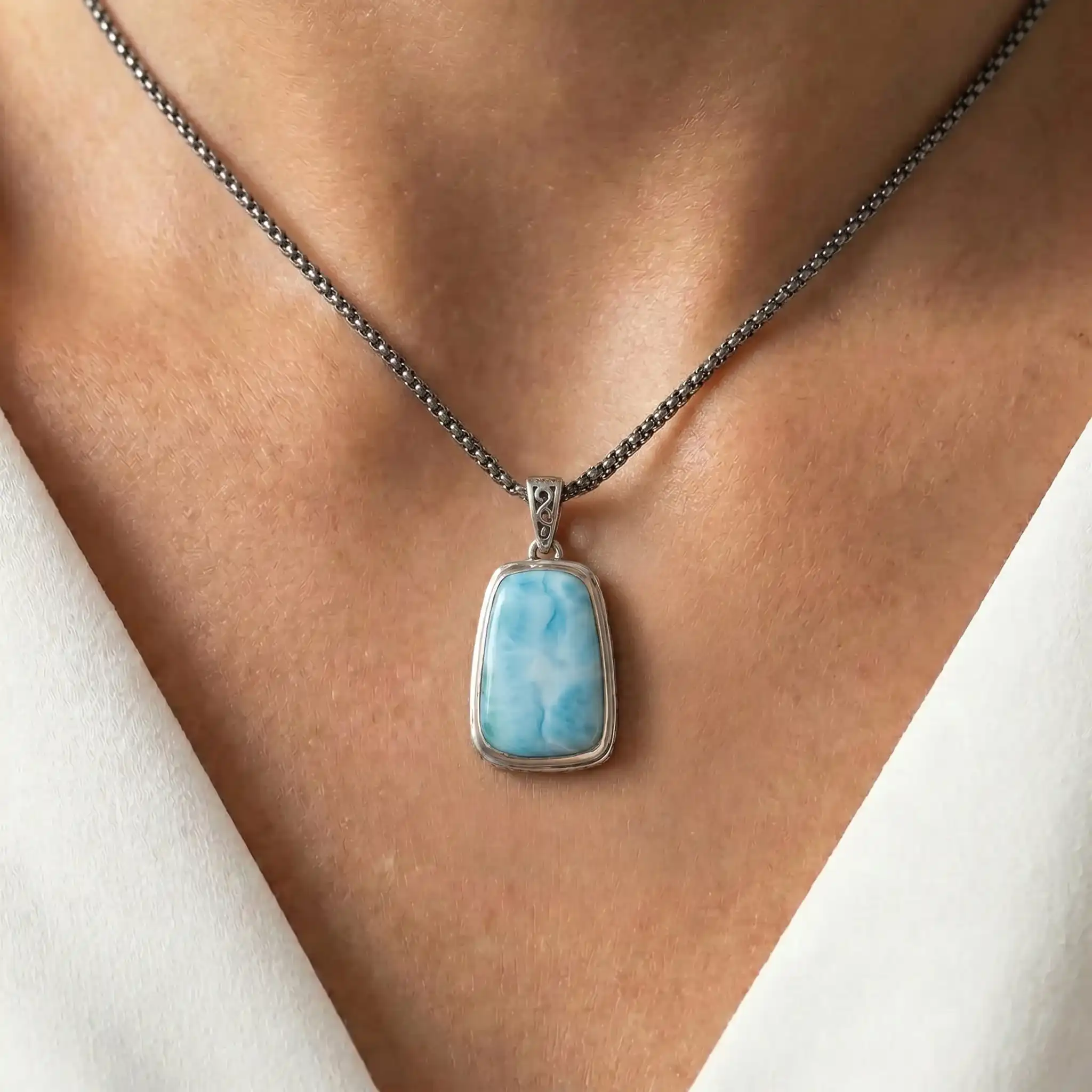 Larimar Hanna Sterling Silver Pendant Design Marahlago