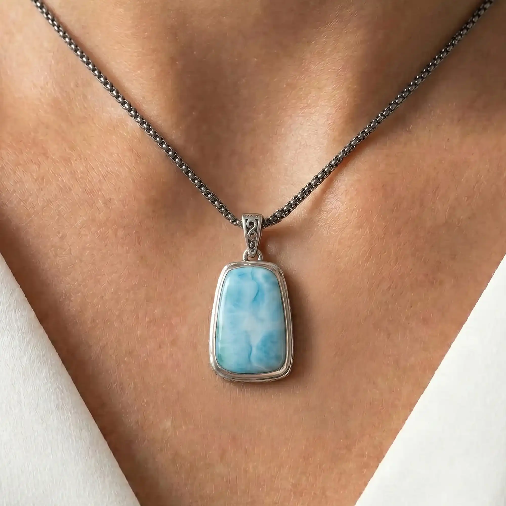 Larimar Hanna Sterling Silver Pendant Design Marahlago