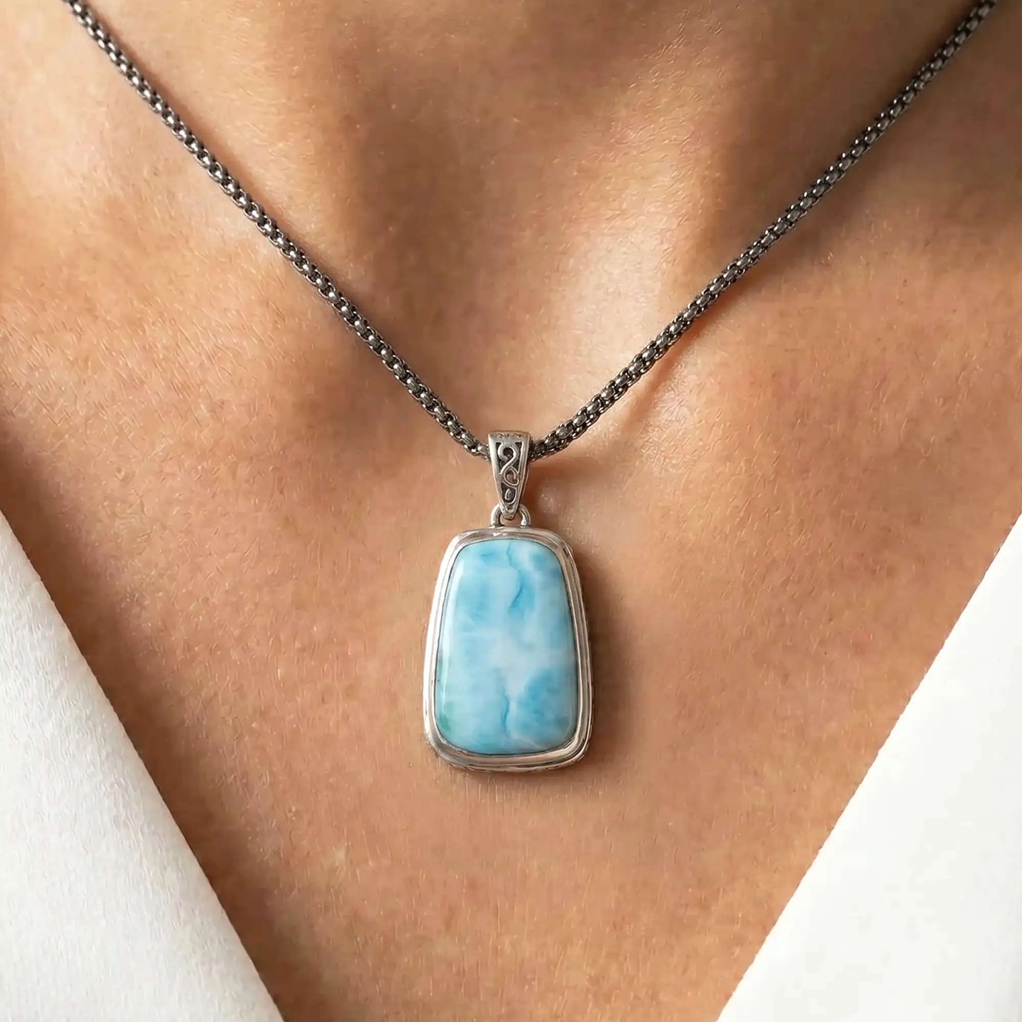 Larimar Hanna Sterling Silver Pendant Design Marahlago
