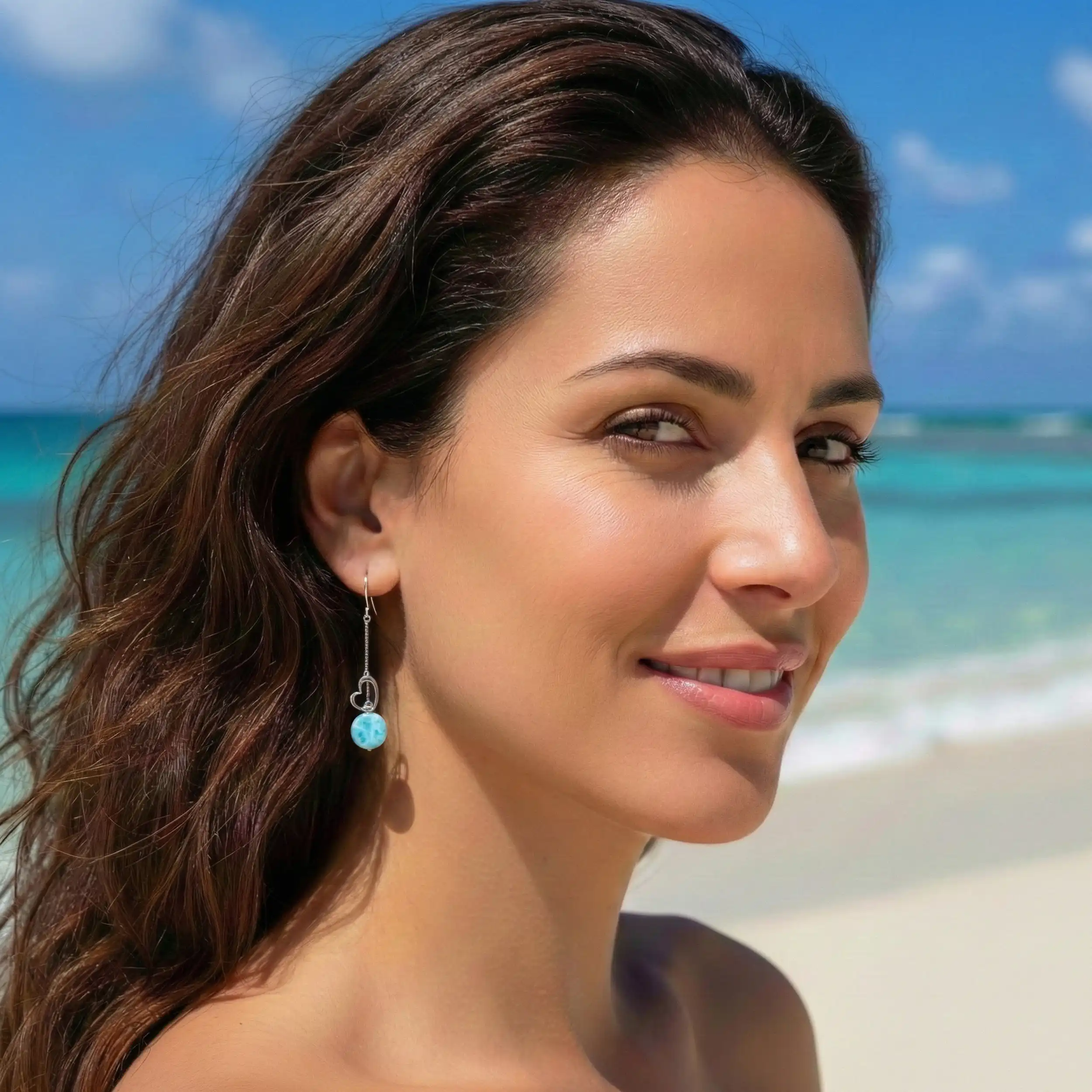 Larimar Heart Dangle Earrings