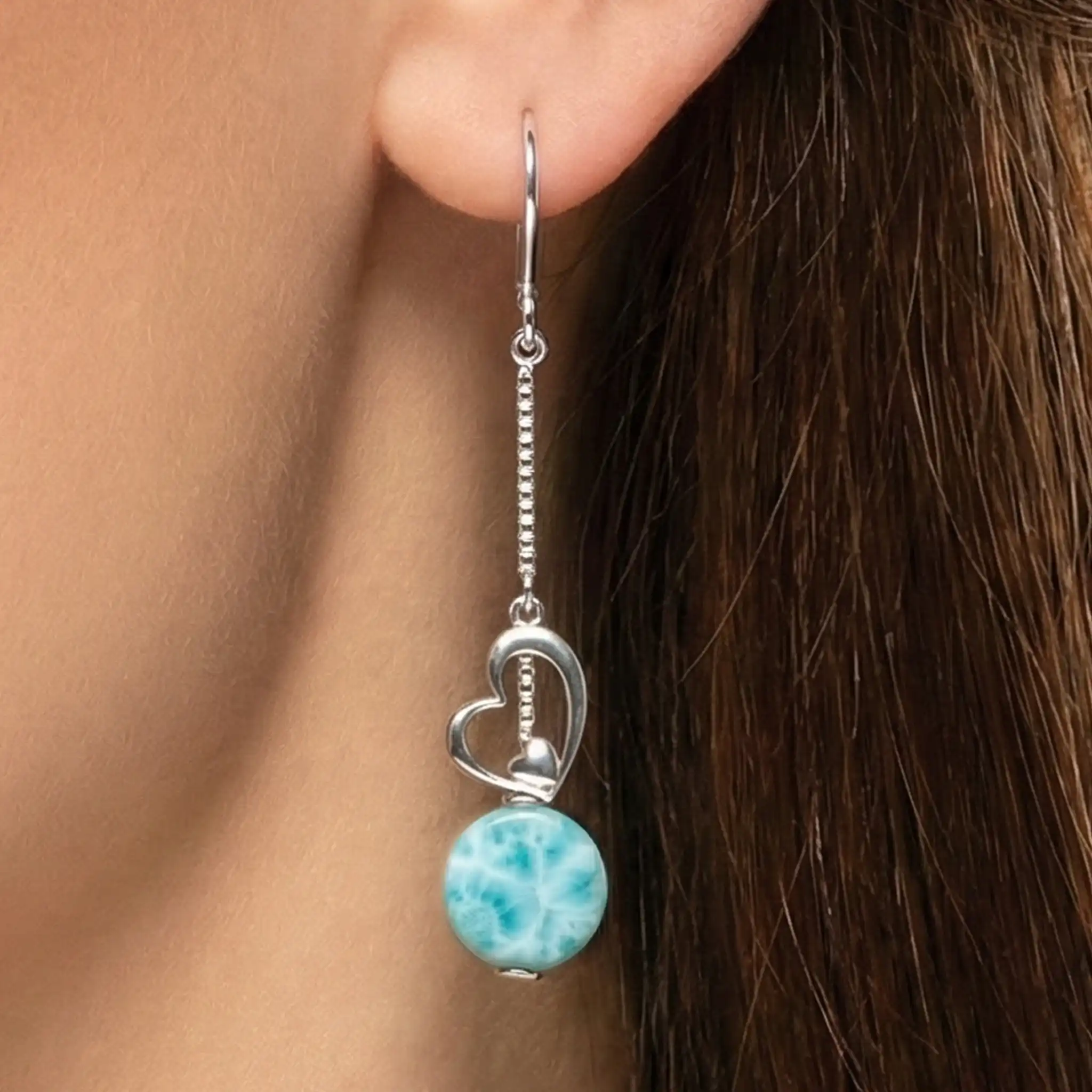 Larimar Heart Dangle Earrings