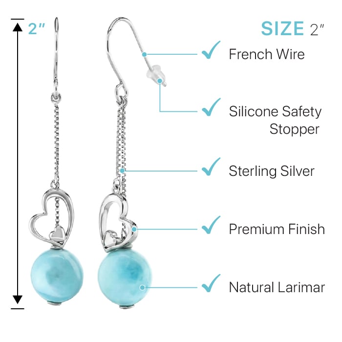 Heart Dangle Earrings larimar sterling silver