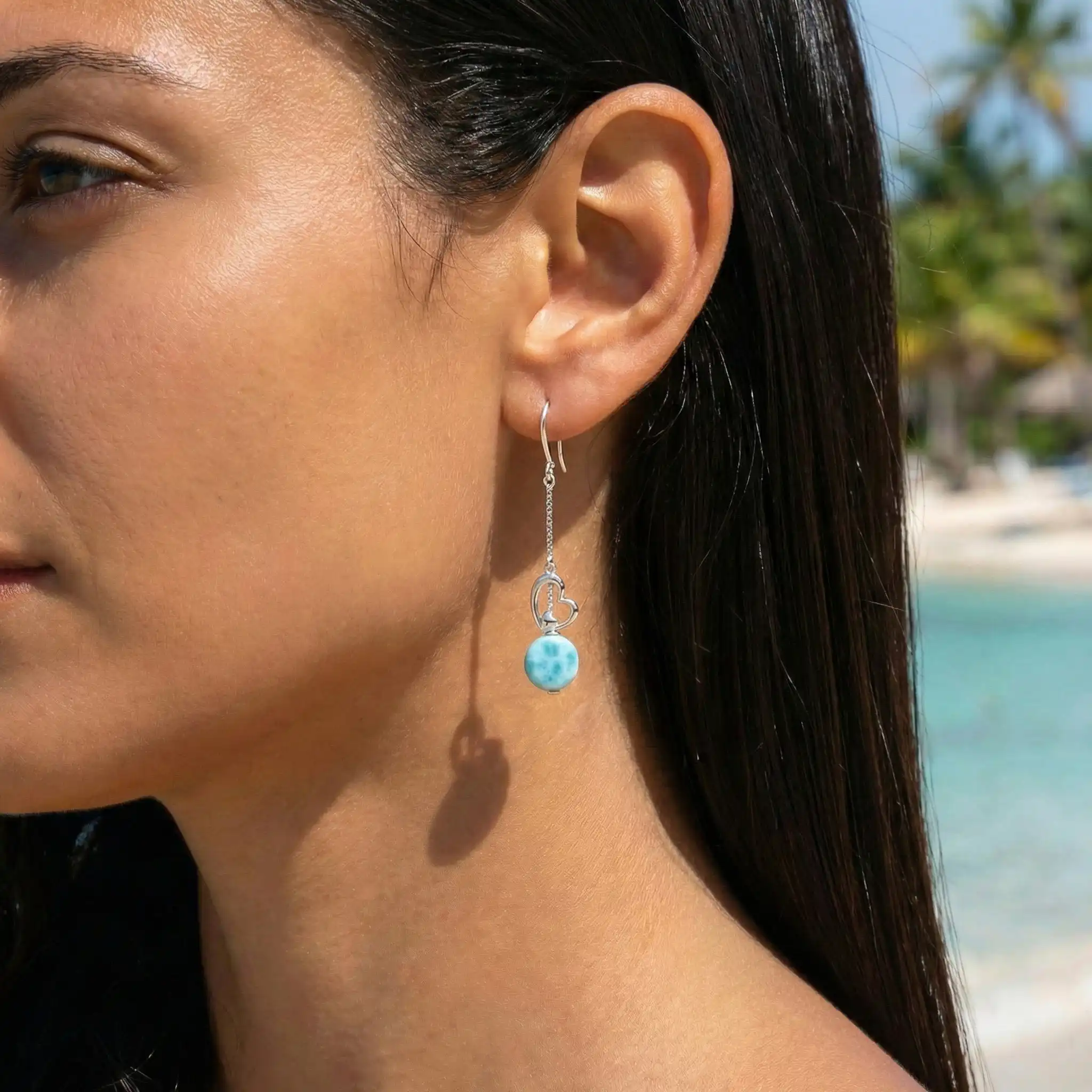 Heart Dangle Earrings larimar sterling silver