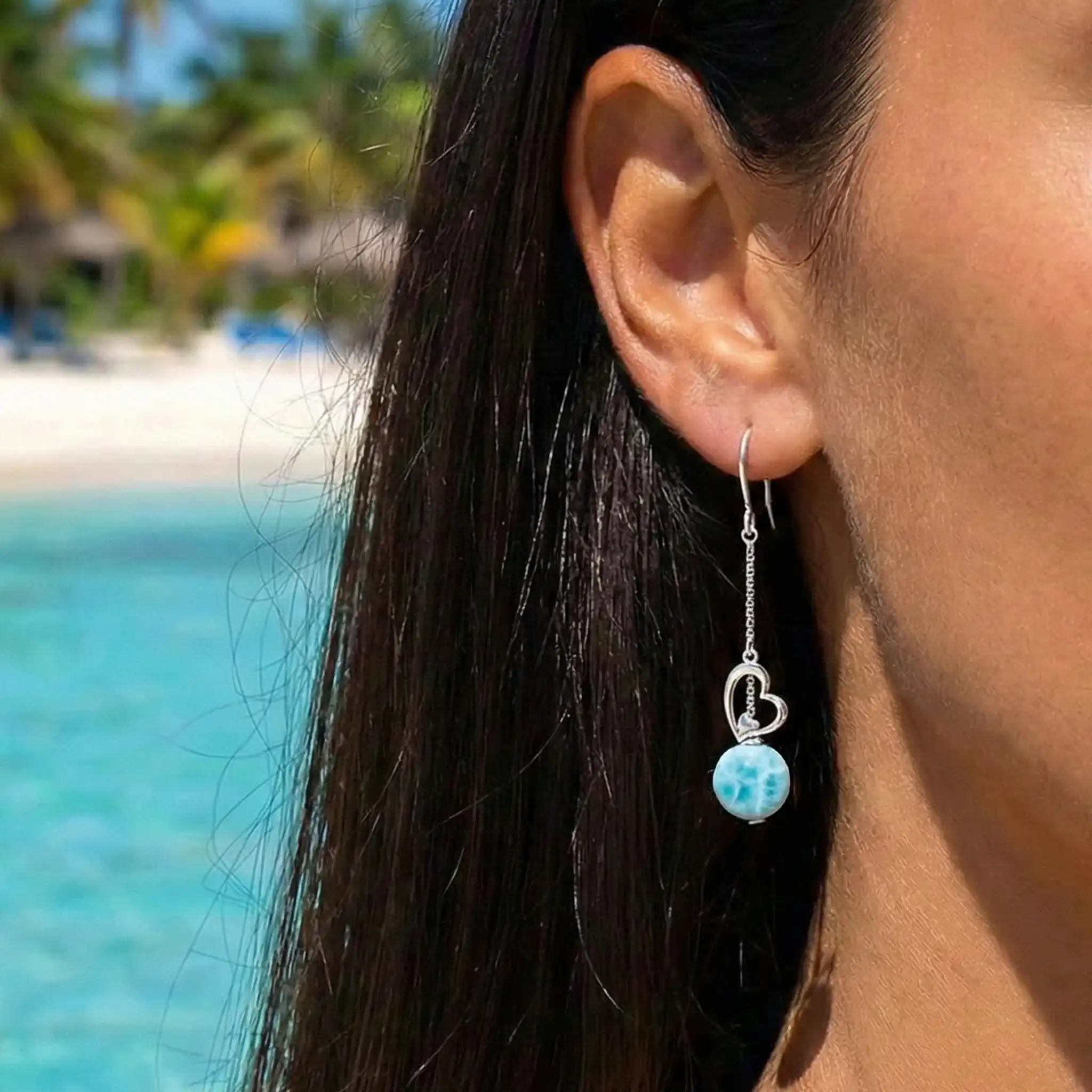 Larimar Heart Dangle Earrings