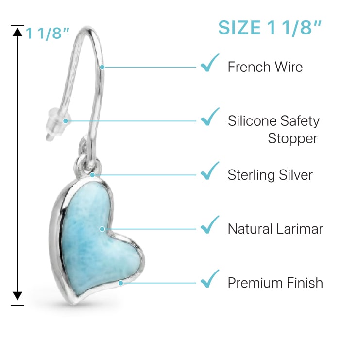 Larimar Heart Sterling Silver Earrings by Marahlago