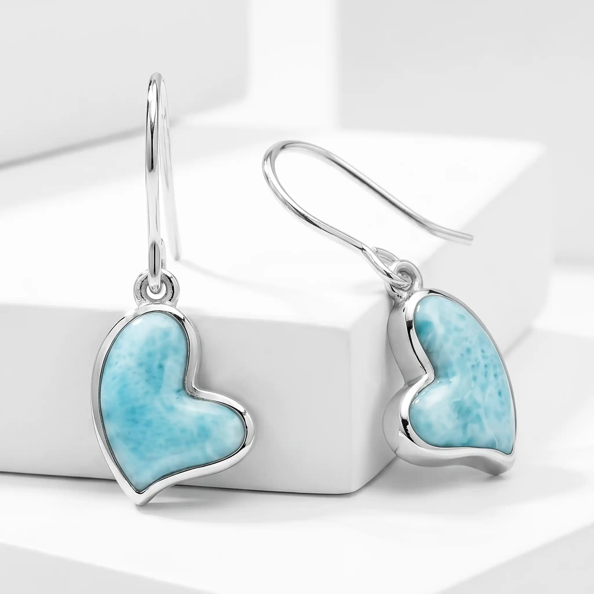 Larimar Heart Sterling Silver Earrings by Marahlago