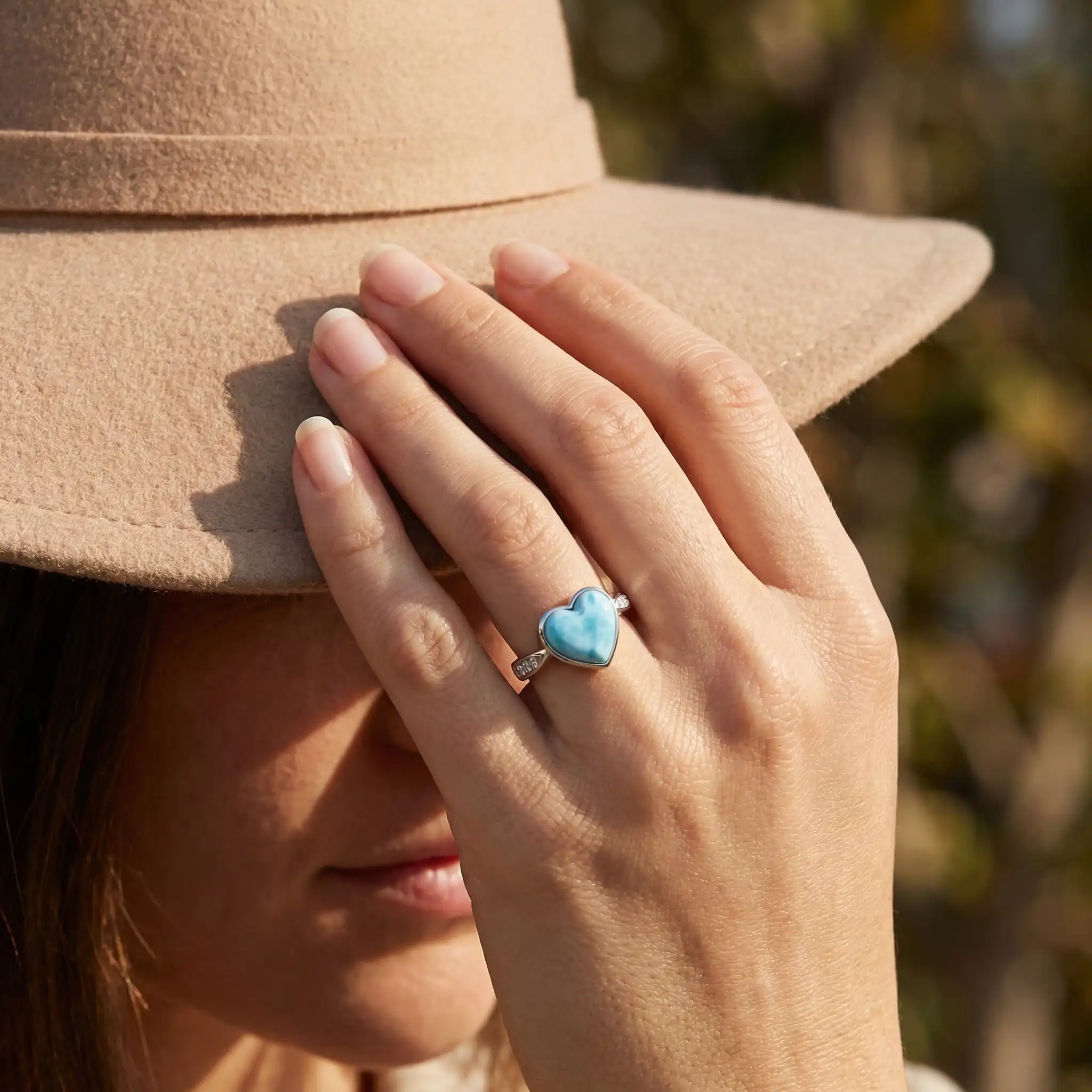 Heart Ring with sapphire and larimar in silver 