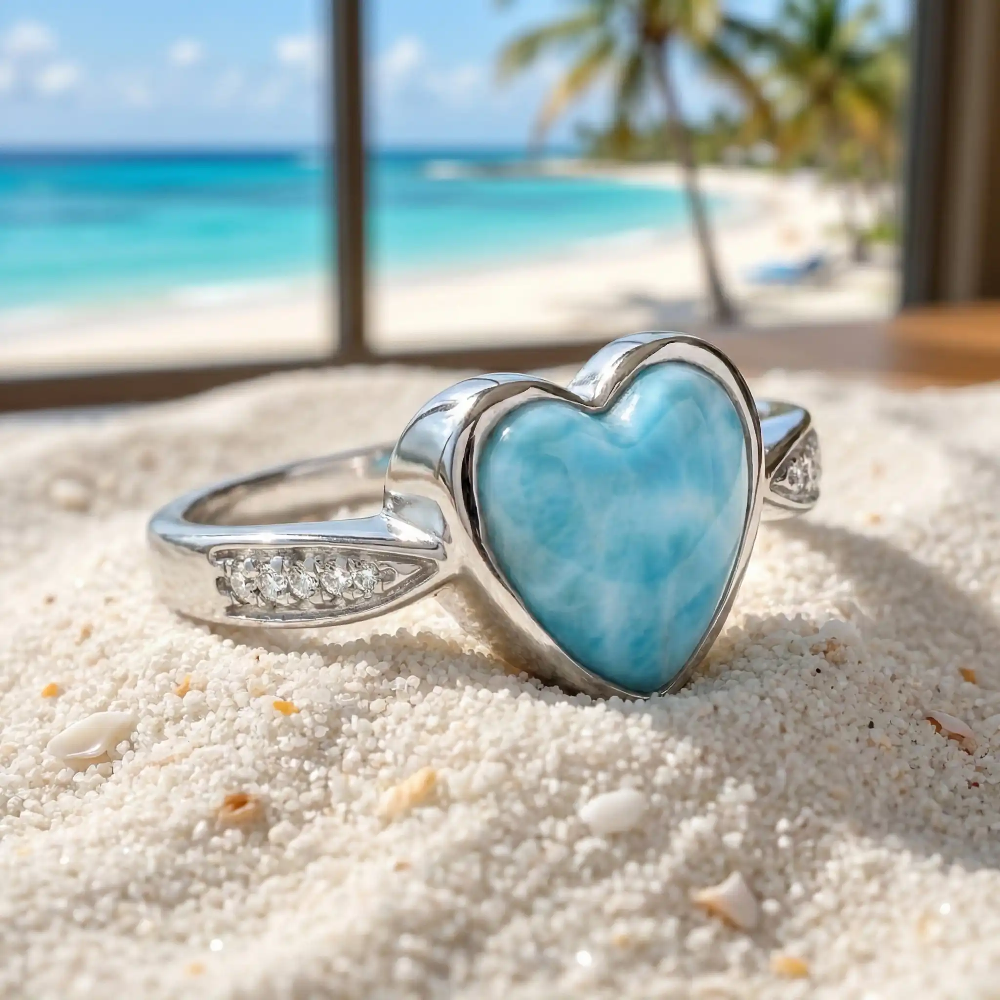 Heart Ring with sapphire and larimar in silver 