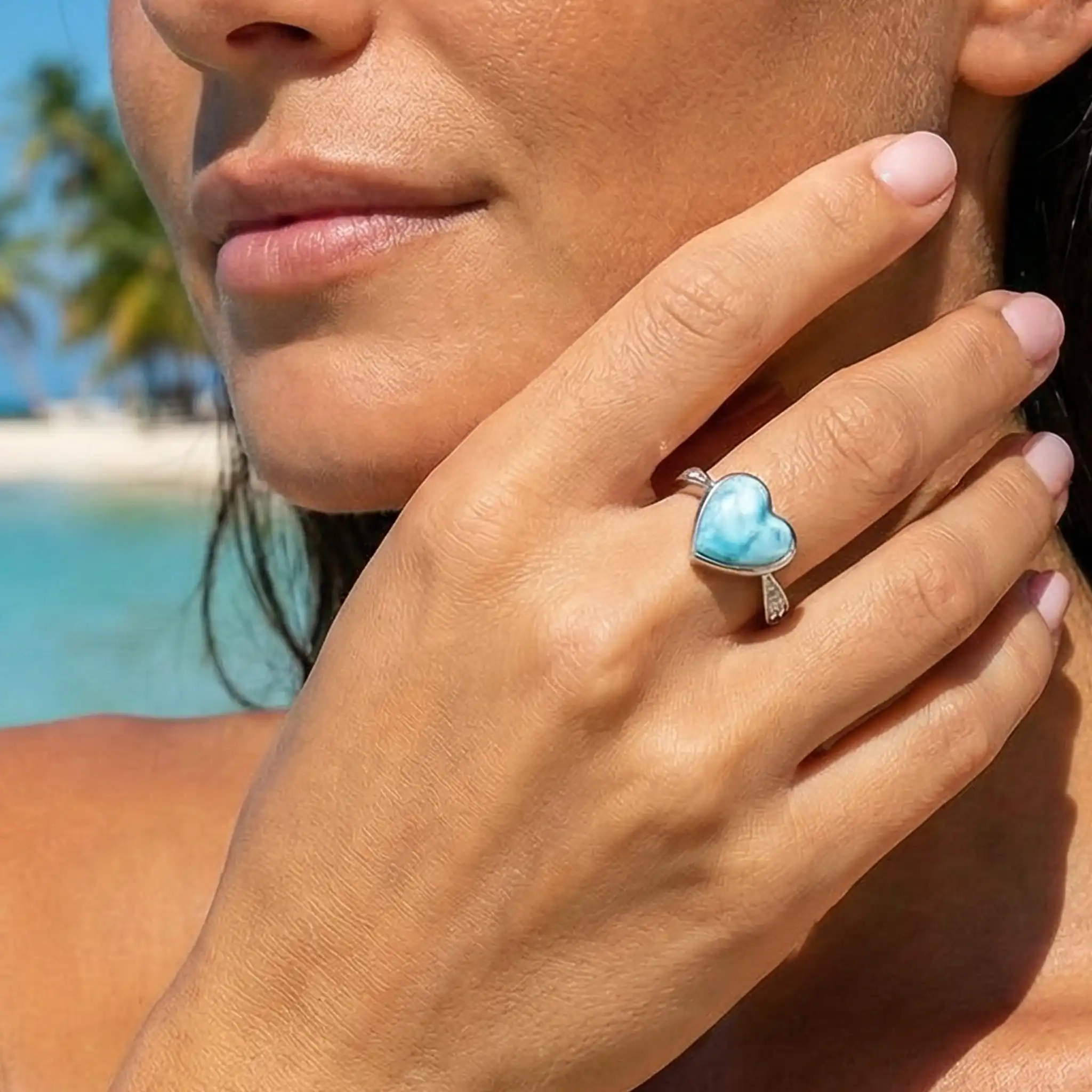 Heart Ring with sapphire and larimar in silver 