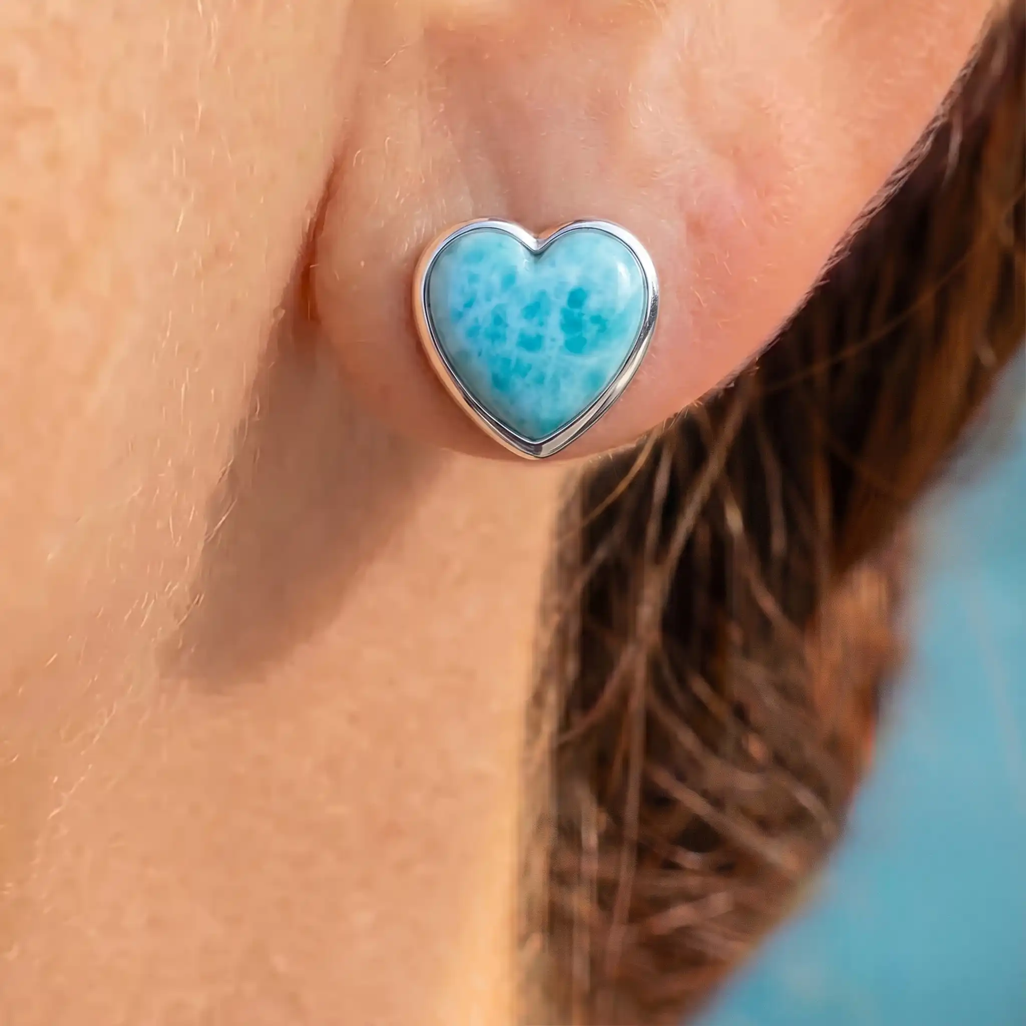 Larimar Heart Stud Earrings