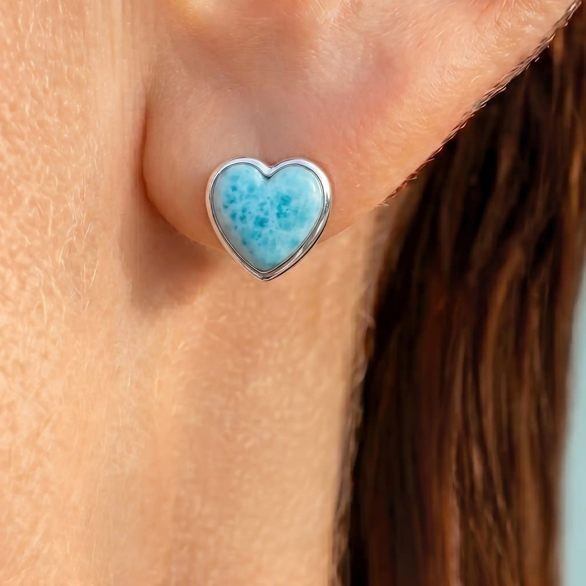 Larimar Heart Stud Earrings