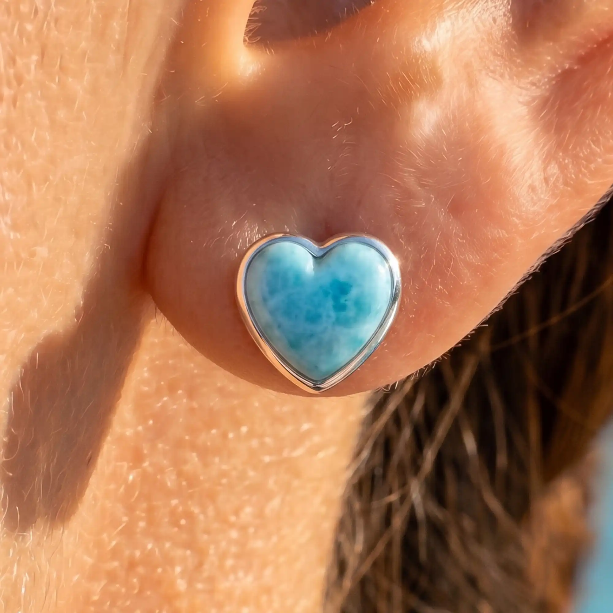 Larimar Heart Stud Earrings