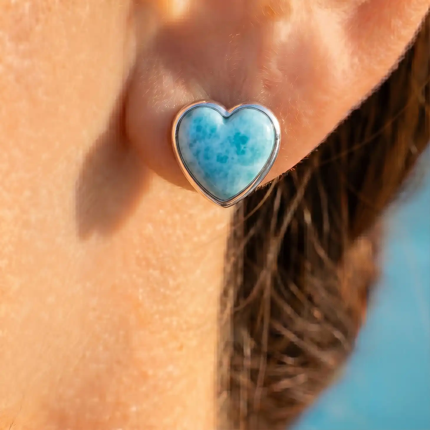 Larimar Heart Stud Earrings