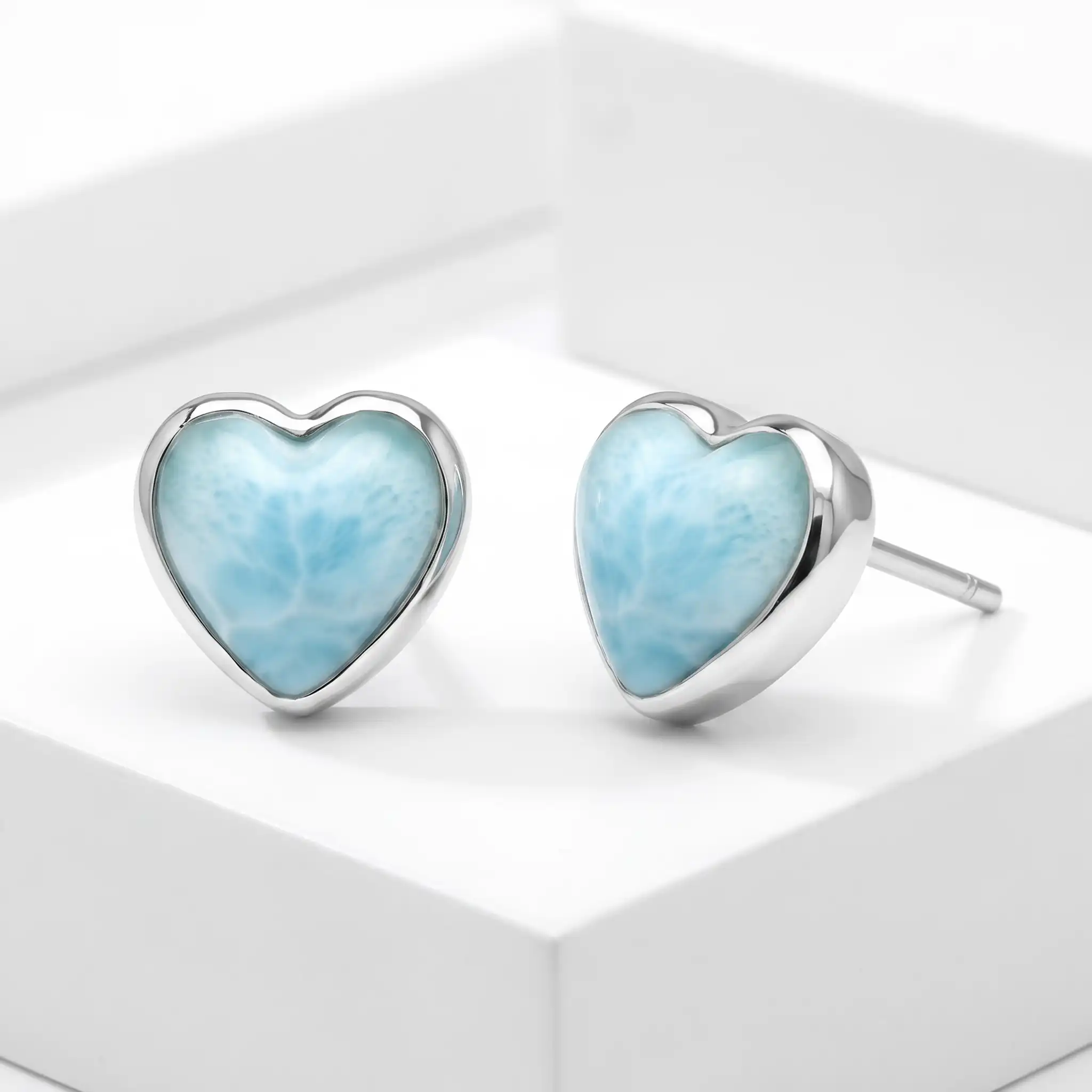 Larimar Heart Stud Earrings