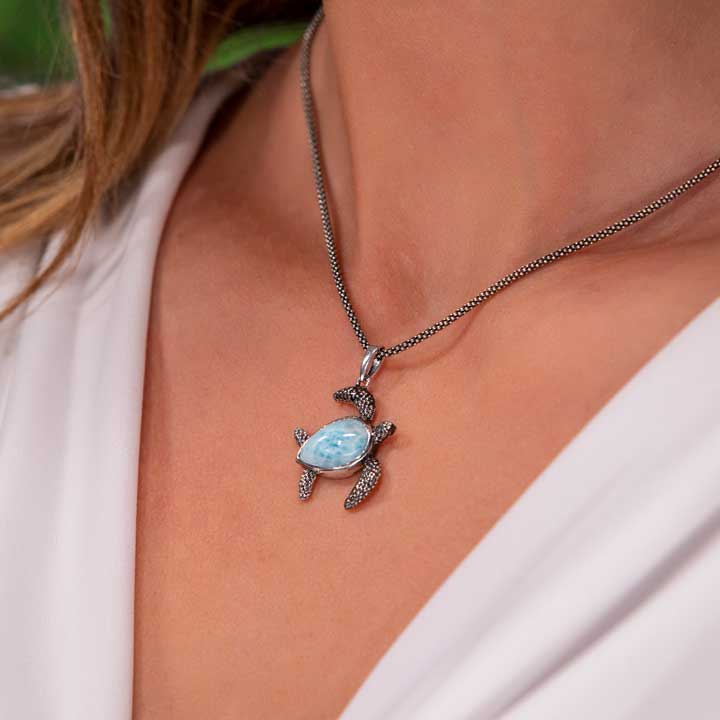 Turtle Pendant sterling silver Marahlago Larimar Jewelry | Honu 