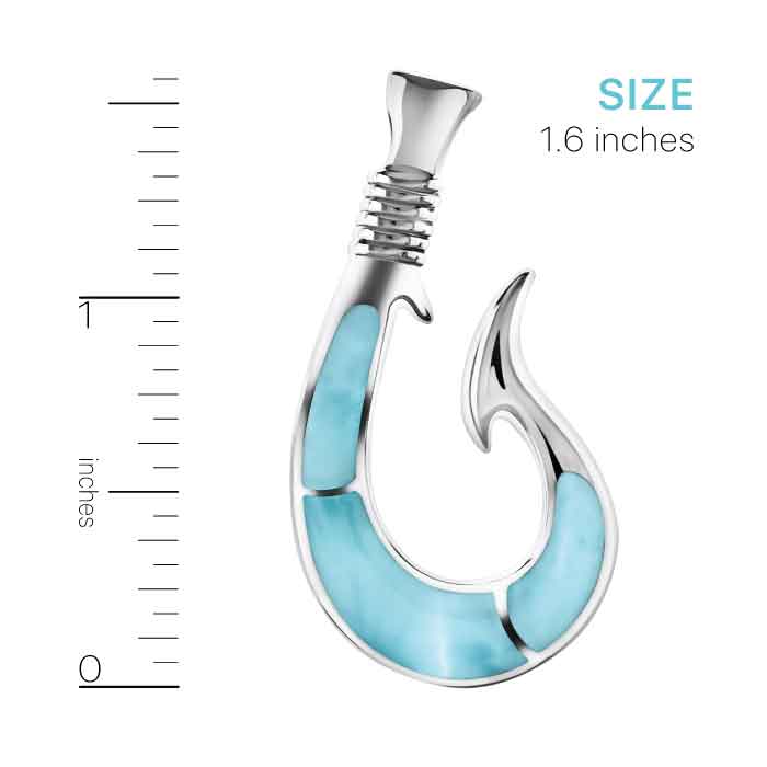 Fish Hook Necklace in sterling silver and larimar 
