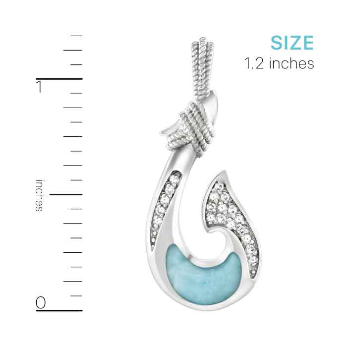 Fish Hook Pendant With White Sapphire in Sterling Silver