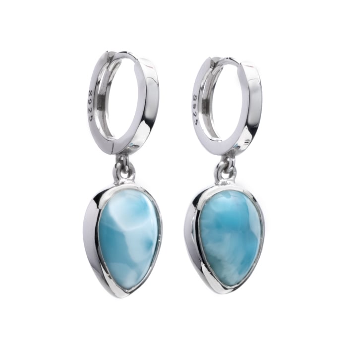 Huggie Earrings in sterling silver with larimar
