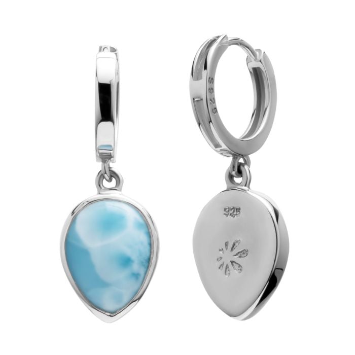 Huggie Earrings in sterling silver with larimar 