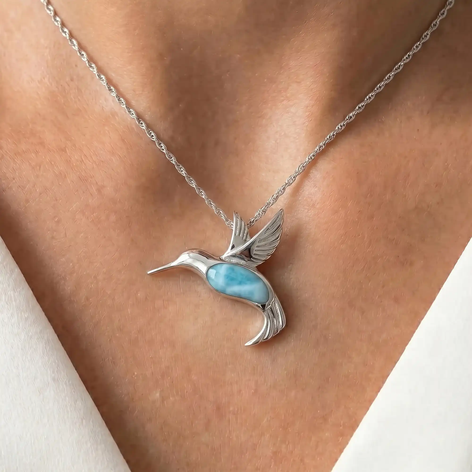 Larimar Hummingbird Necklace