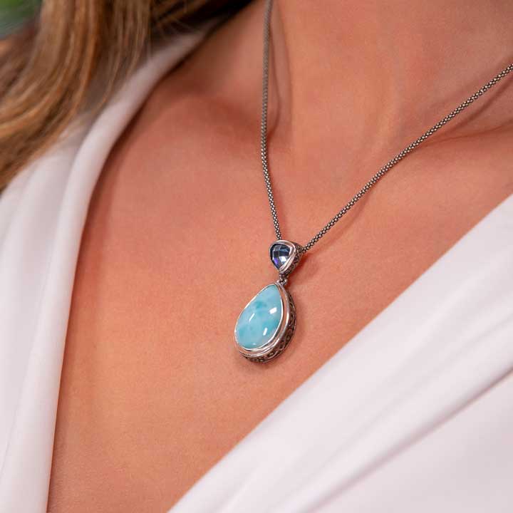 model wearing Blue stone Necklace