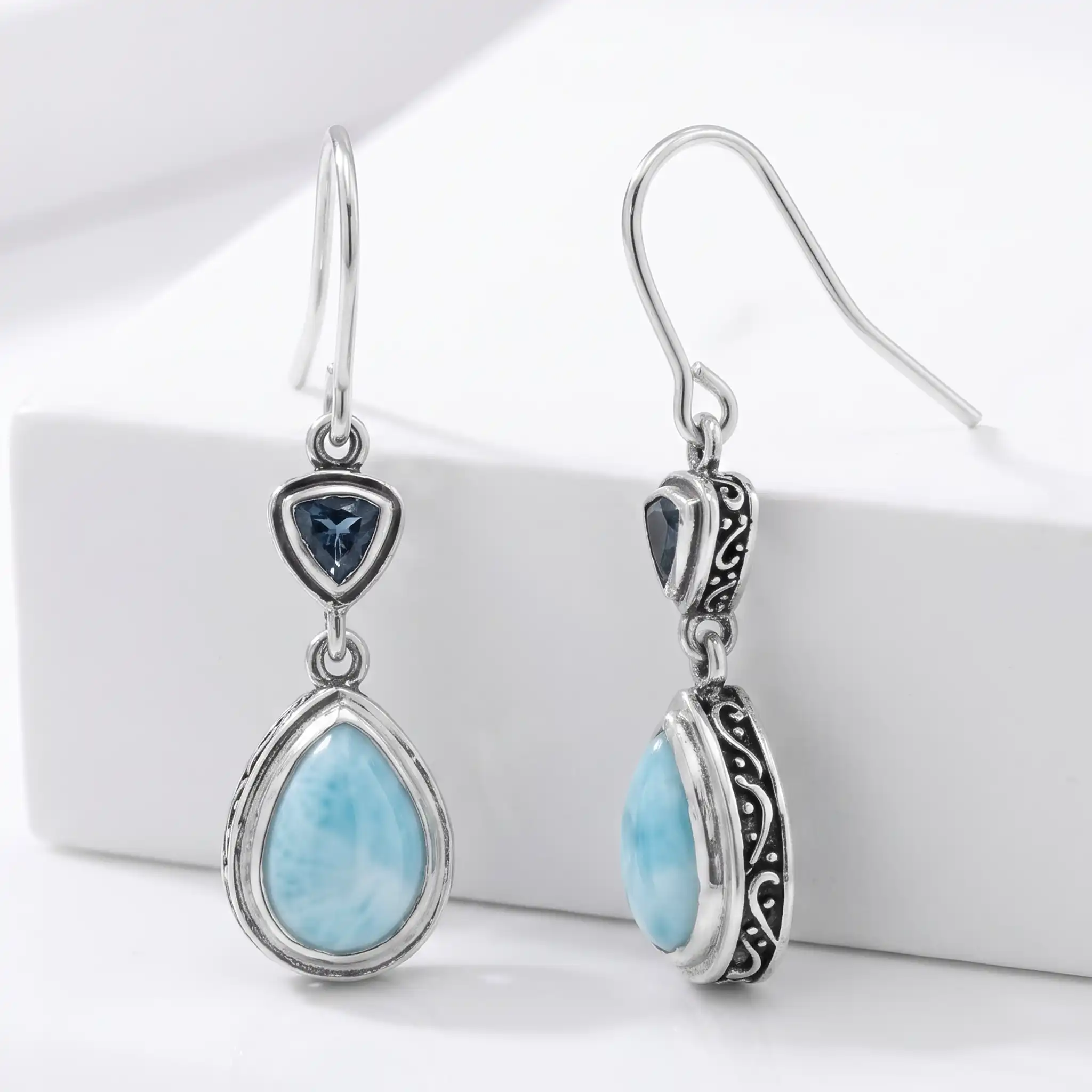 Larimar Sterling Silver Blue Stone Earrings